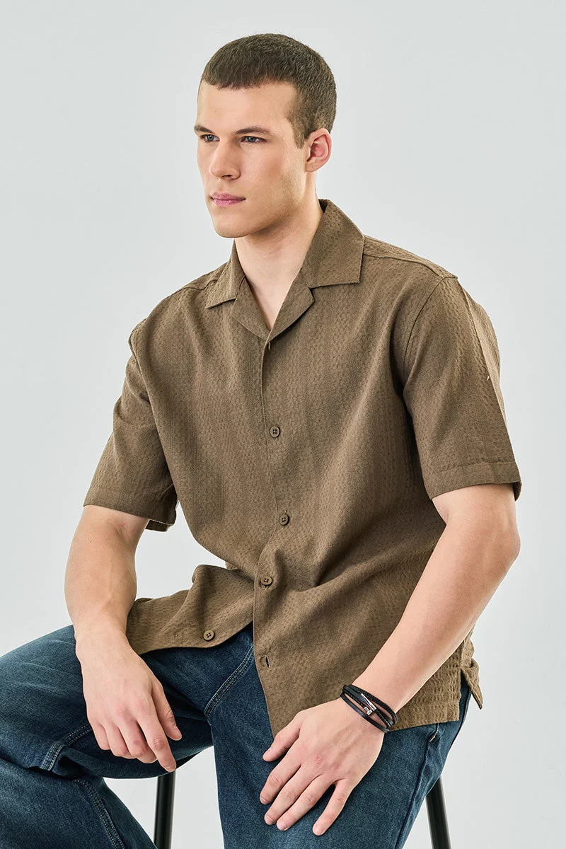 SNITCH Box Fit Textured 100% Cotton Shirt